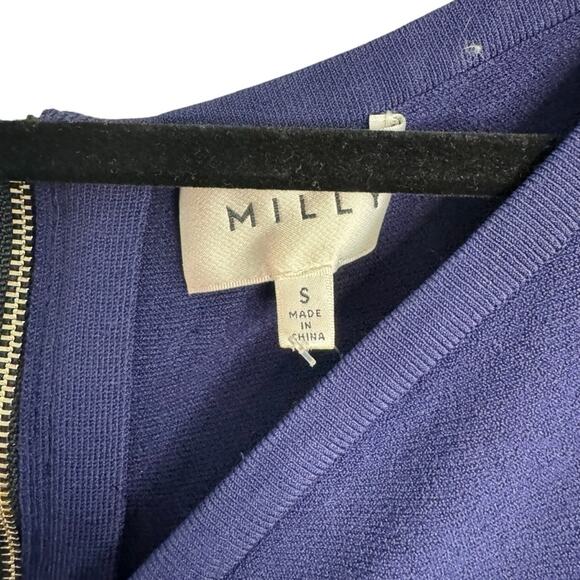 Milly Asymmetrical Drape Navy Sleeveless Dress - Picture 3 of 8